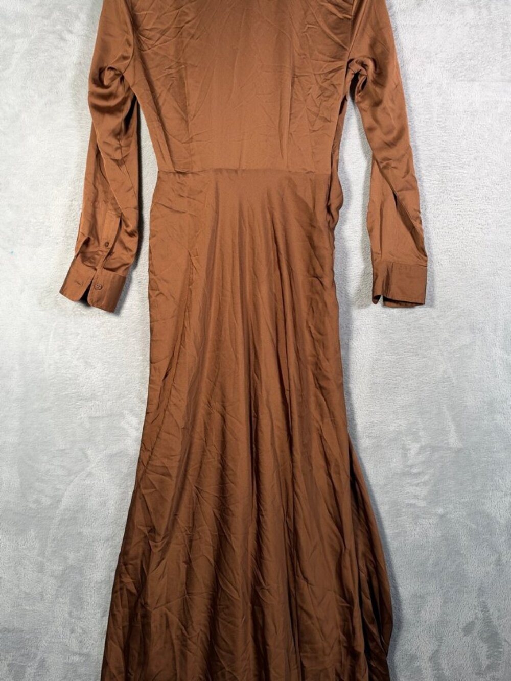 Lauren Ralph Lauren Dress Womens 2 Brown Satin Pleated Button Up Charmeuse $325 - Picture 10 of 11
